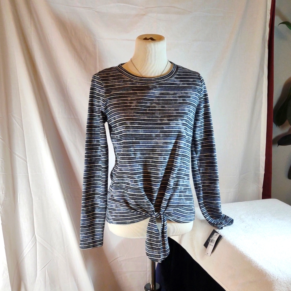 NWT Black/Blue/Gray Striped Pullover Shirt | by & by | Size Medium